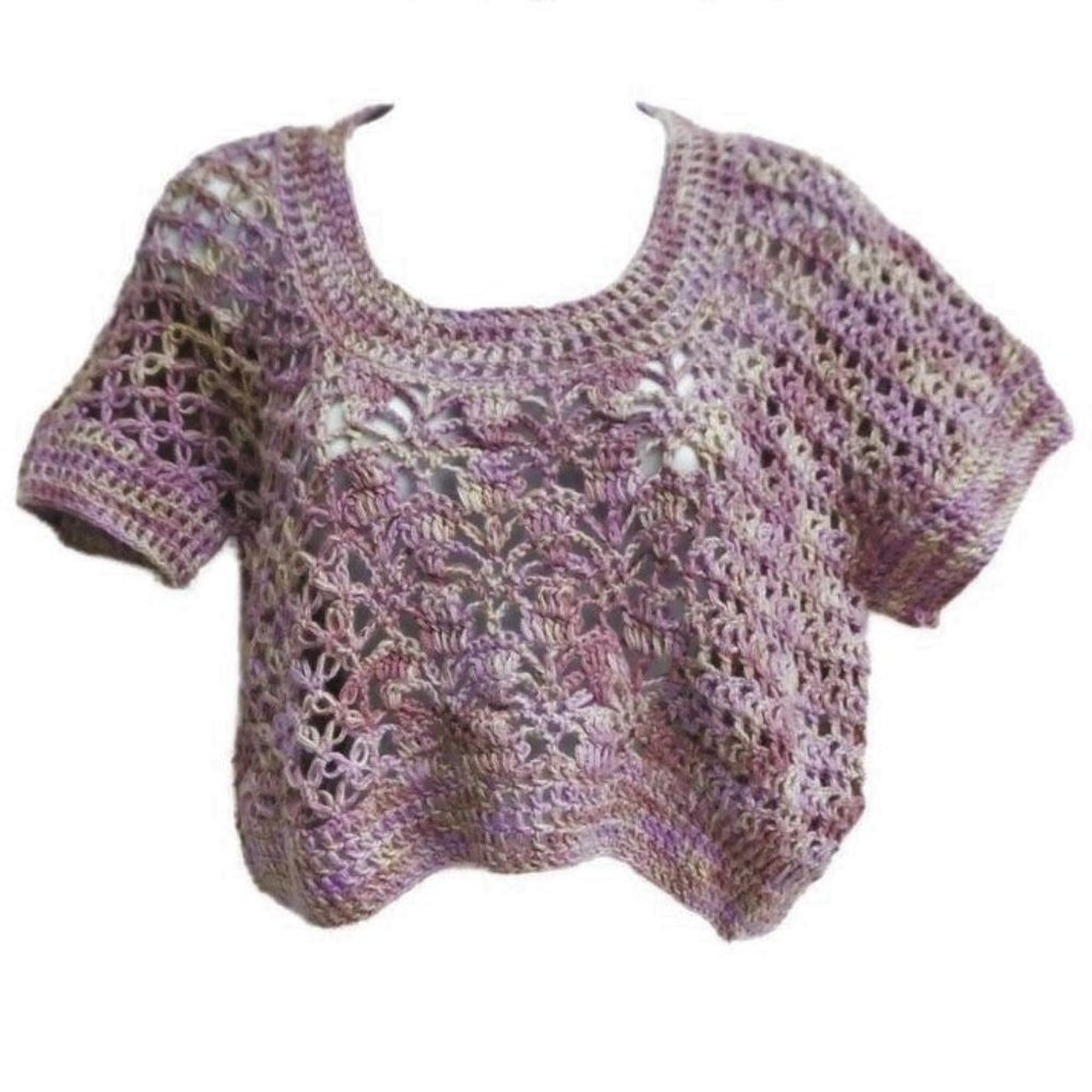 Alpaca Pure 100 Augden Crochet Sweater Crop Lilac Purple Bolivia Hand Crafted M